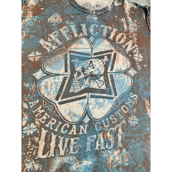 Affliction  T-Shirt American Customs Live Fast Graphic 3XL Goth Biker *Flaw* - Picture 2 of 9